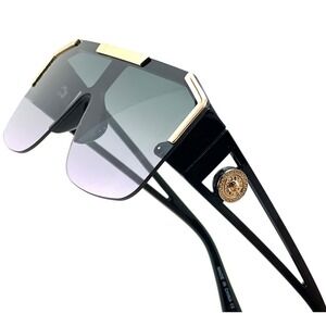 Shield Sunglasses Gold Top Metal Bar Trim Rimless Oversized Shadades Square‎ New